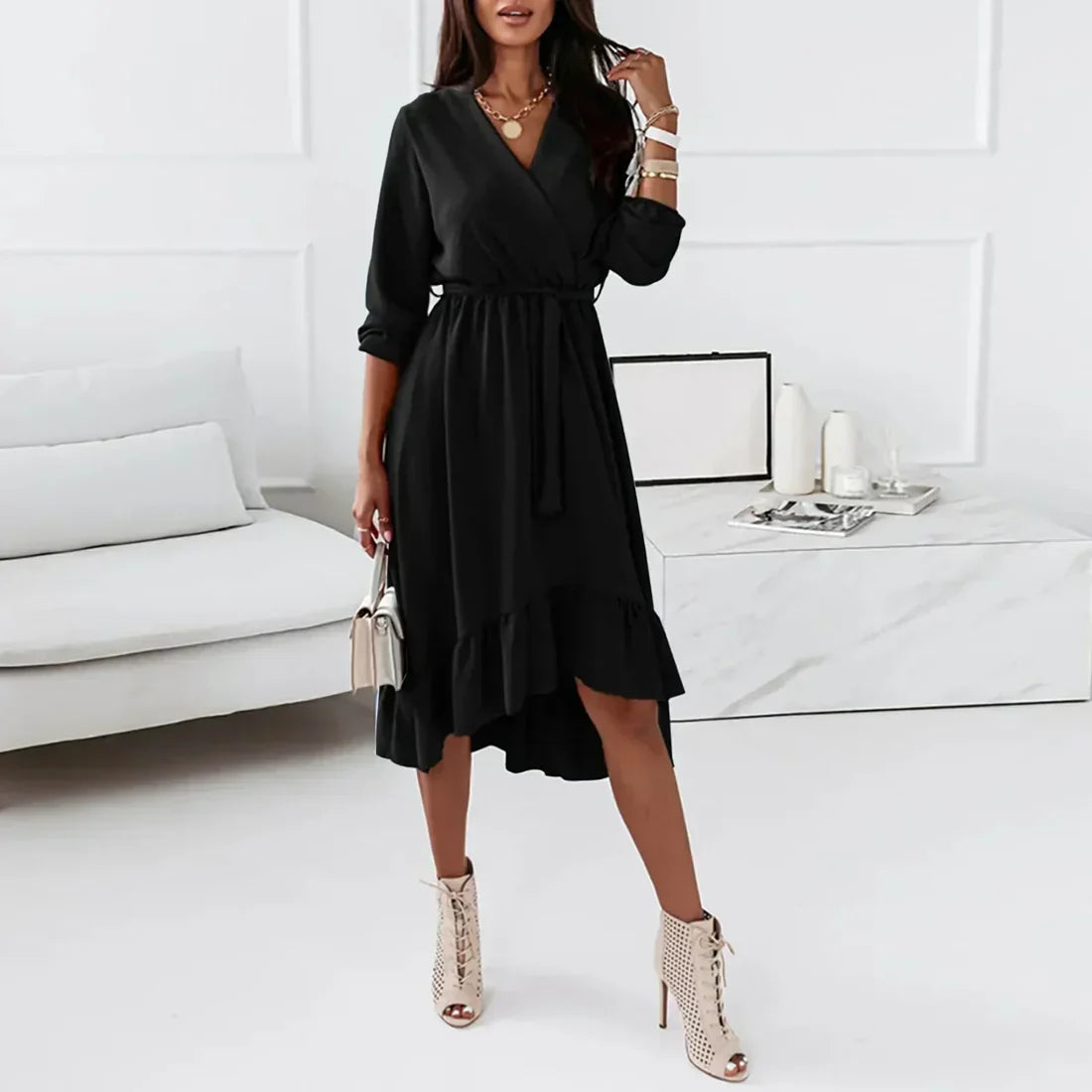 Isa – Elegante wikkeljurk met lange mouwen