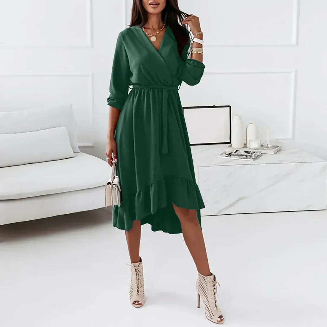Isa – Elegante wikkeljurk met lange mouwen