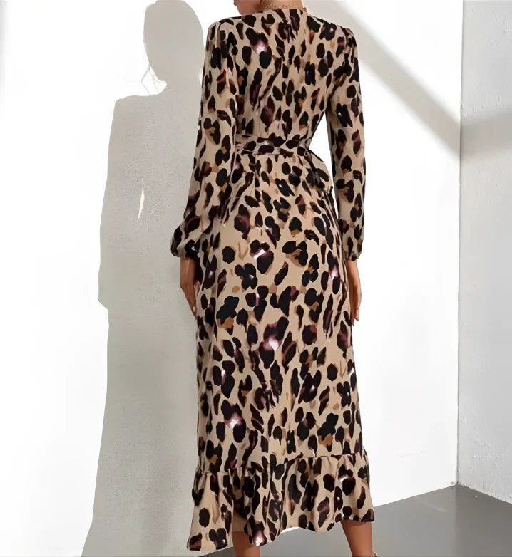 Jacelyn | Trendy V-hals Jurk met Luipaardprint voor Dames