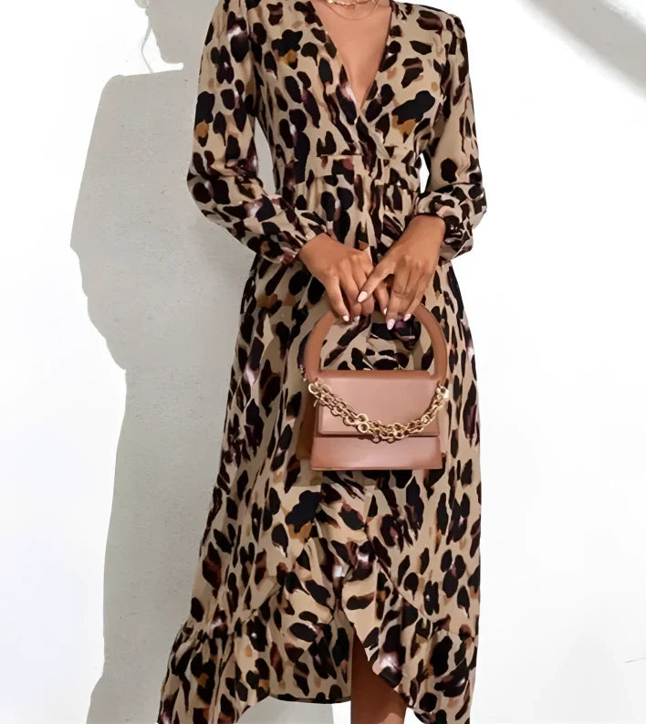 Jacelyn | Trendy V-hals Jurk met Luipaardprint voor Dames