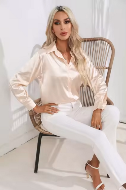 Hannah - Satijnen Blouse met Lange Mouwen