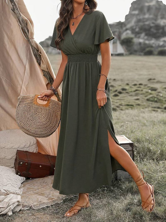 HILLARY | Elegante V-hals Lange Boho Jurk – Perfect voor Elke Gelegenheid