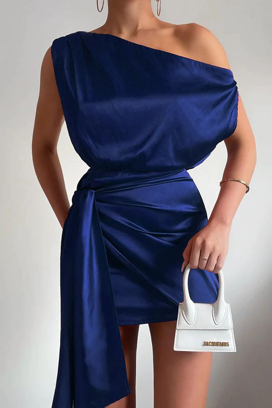 Lis | Elegante Schouderloze Mini Jurk van Satijn