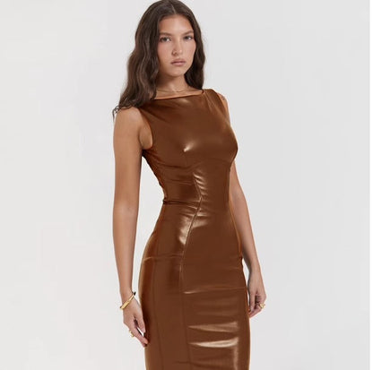 Phebe – Vegan Leren Bodycon Maxi Jurk voor Dames