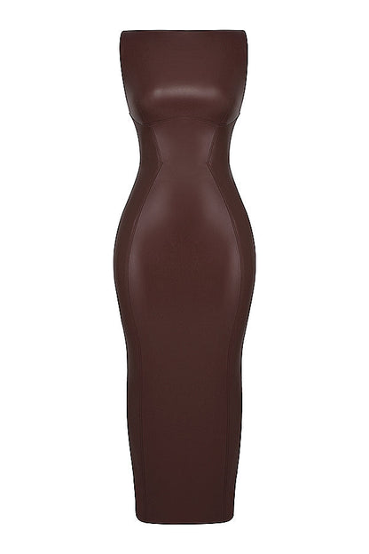 Phebe – Vegan Leren Bodycon Maxi Jurk voor Dames
