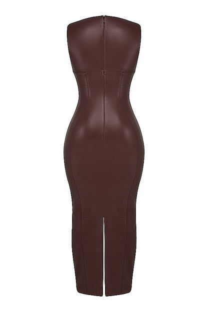 Phebe – Vegan Leren Bodycon Maxi Jurk voor Dames