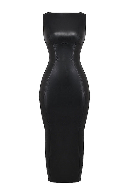 Phebe – Vegan Leren Bodycon Maxi Jurk voor Dames