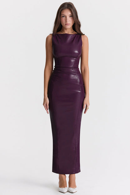 Phebe – Vegan Leren Bodycon Maxi Jurk voor Dames